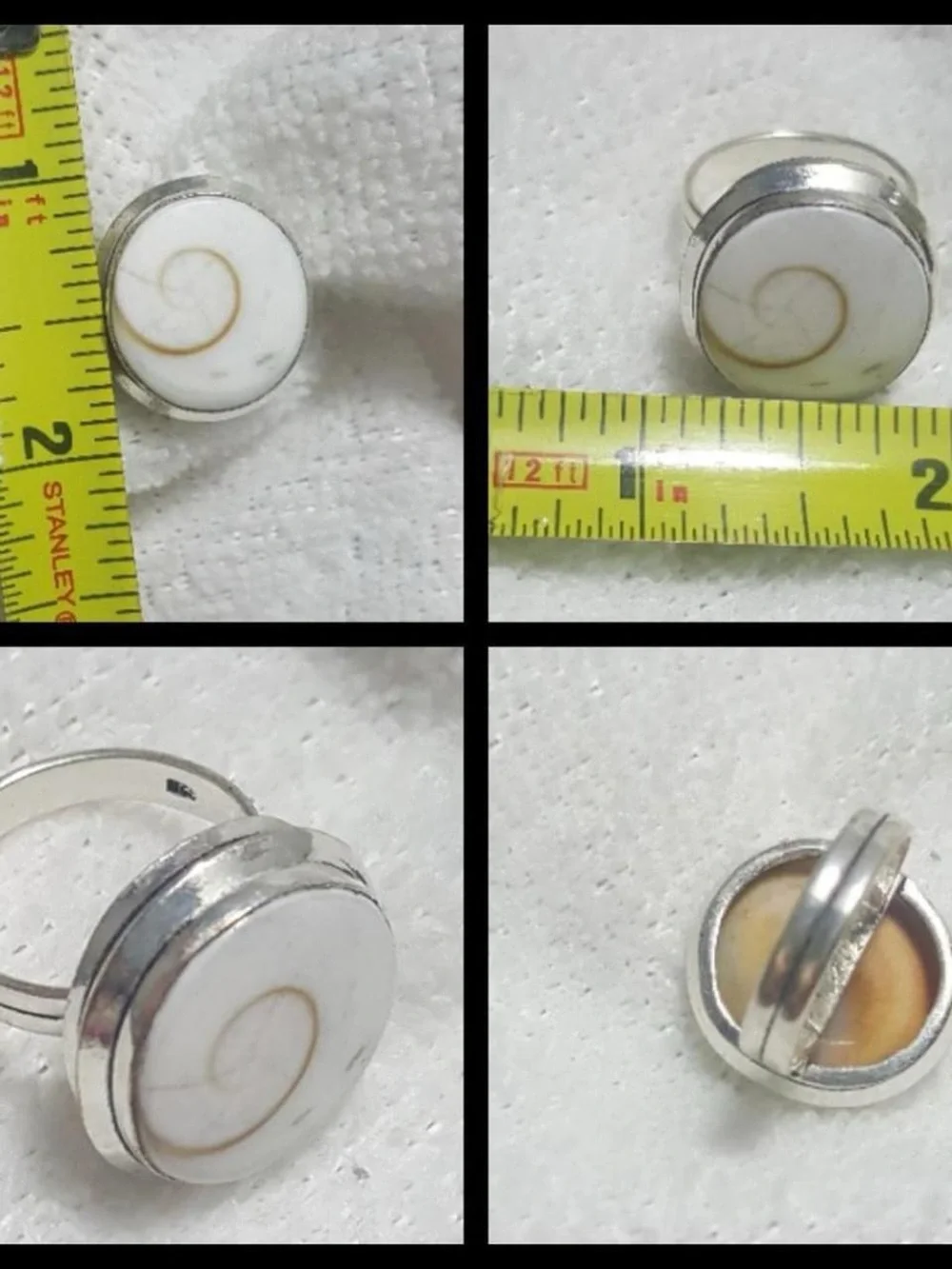925 Silver Shell Spiral Accent Ring in White and Gold